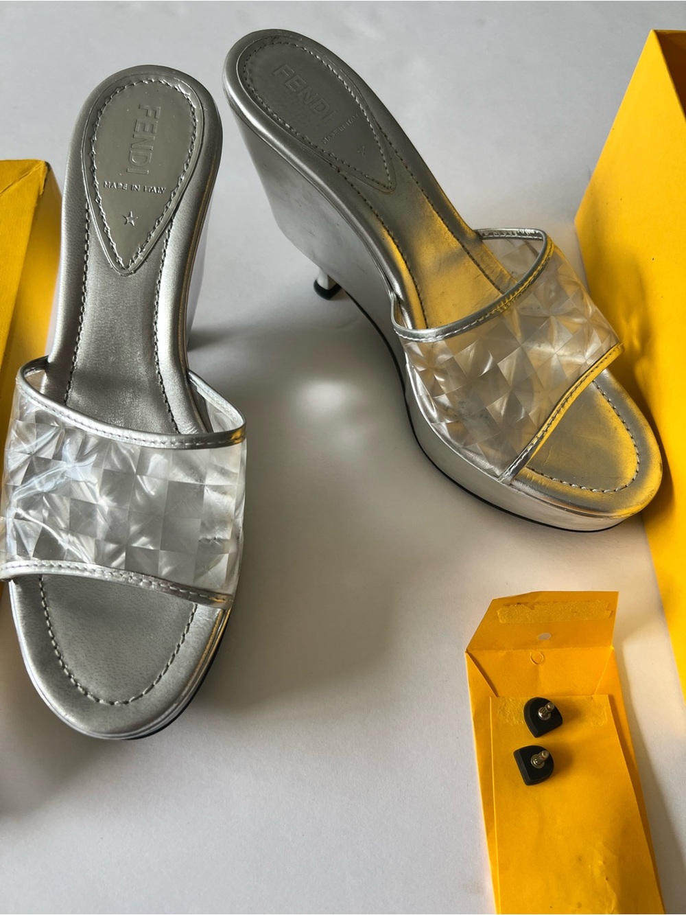 Fendi Y2K Silver Clear PVC Strap Slide Mules